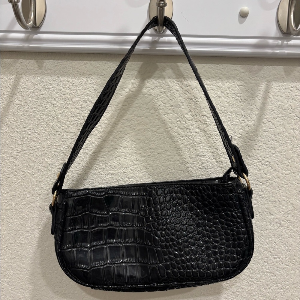 Black Croc Shoulder Bag